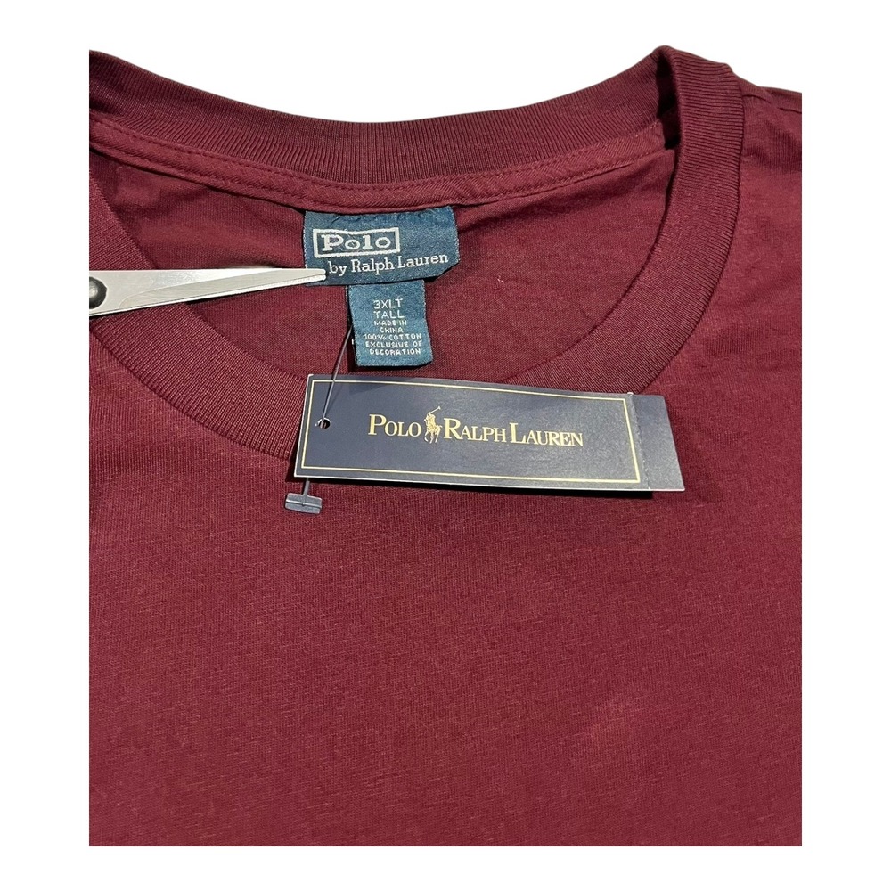 NWT Ralph Lauren Big & Tall Men's 3LT Burgundy Long‎ Sleeve T-Shirt Pocket